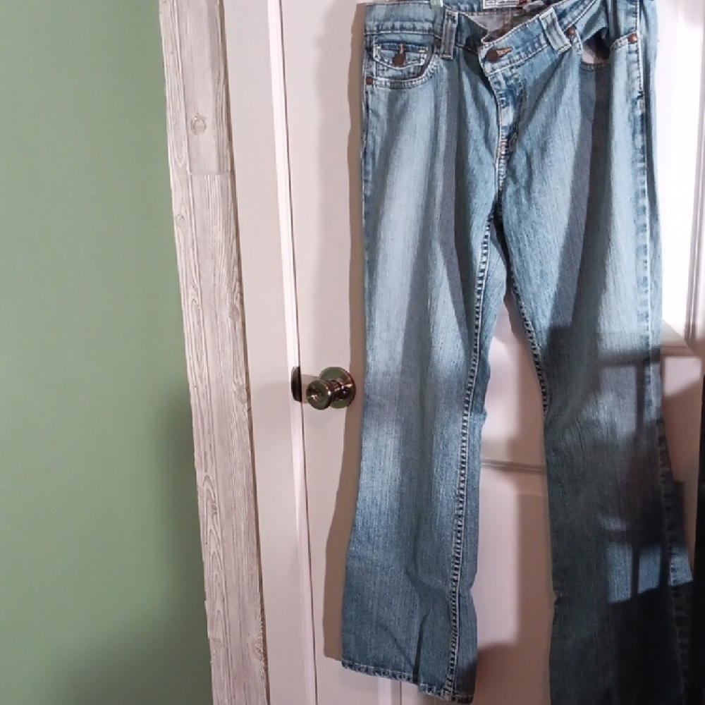 Y2K Old Navy Flare Jeans. Ultra Low Rise Size 12 Button Flap Back Pocket